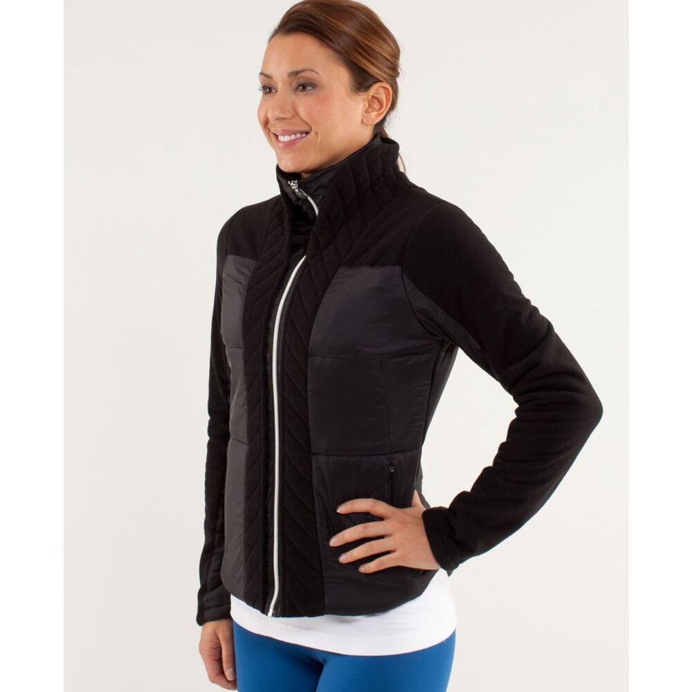 Lululemon Black St. Moritz Full Zip Quilted Panel High Neck Puff Jacket Small 6